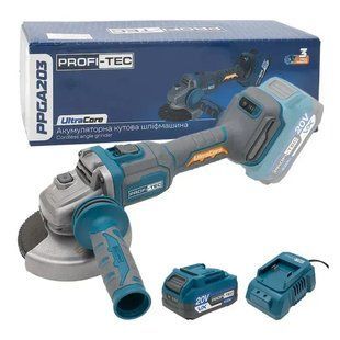 Потужна акумуляторна кутова шліфувальна машина PROFI-TEC PPGA203 UltraCore (20В 4а і зарядка) 007639 фото