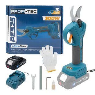 Секатор акумуляторний PROFI-TEC PES25 007644 (1акум.20В 2Аг/зарядний) 007644 фото